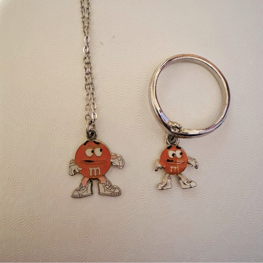 M&M's Orange Character Necklace and Ring Set